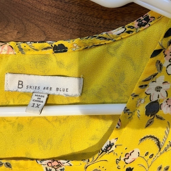 Skies are Blue 1X Dress Yellow Floral Sleeveless Lined Light - Picture 9 of 10